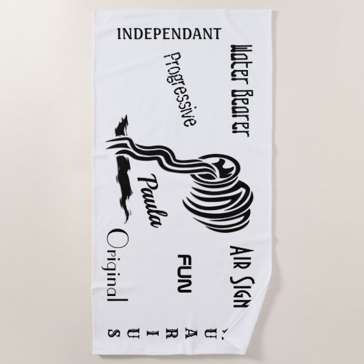 アクエリアス〔占星術の〕十二宮図パーソナライズされたトレンディー文字 ビーチタオル (正面)