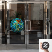 アクエリアス〔占星術の〕十二宮図フェイク標識ステンドグラス窓 ウィンドウサイン (オフィスドア)