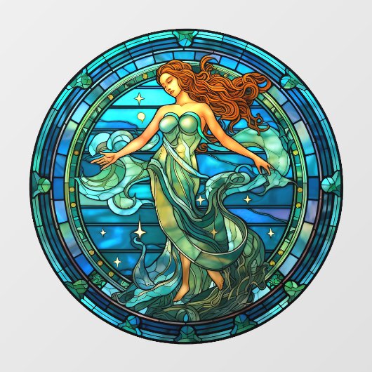 アクエリアス〔占星術の〕十二宮図フェイク標識ステンドグラス窓 ウィンドウサイン (シート)