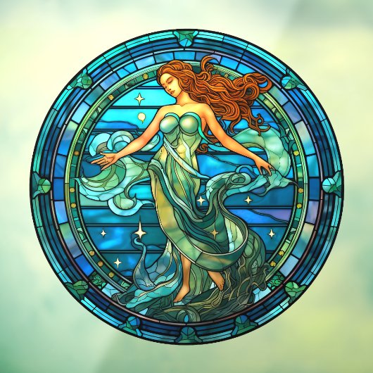 アクエリアス〔占星術の〕十二宮図フェイク標識ステンドグラス窓 ウィンドウサイン (シート3)