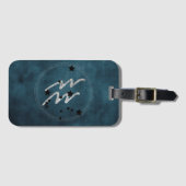 アクエリアス〔占星術の〕十二宮図ブラック&シルバー星座ティール(緑がかった色) ラゲッジタグ (正面横)