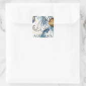 アクエリアス〔占星術の〕十二宮図ブルーブラック金ゴールド文字惑星 スクエアシール (バッグ)