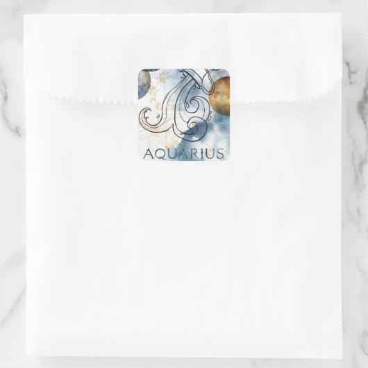 アクエリアス〔占星術の〕十二宮図ブルーブラック金ゴールド文字惑星 スクエアシール (バッグ)