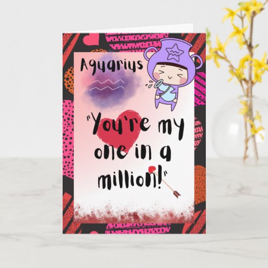 アクエリアス〔占星術の〕十二宮図ヴァレンティパーソナライズされたンズカード カード (黄色い花)