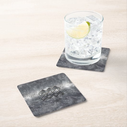 アクエリアス〔占星術の〕十二宮図動揺してシルバースチールスタイル スクエアペーパーコースター (インサイチュ)