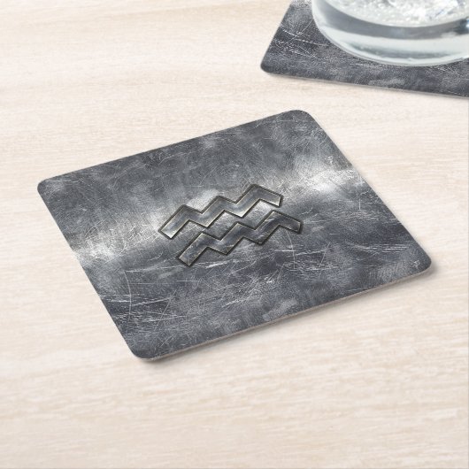 アクエリアス〔占星術の〕十二宮図動揺してシルバースチールスタイル スクエアペーパーコースター (アングル)