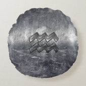 アクエリアス〔占星術の〕十二宮図動揺してシルバースチールスタイル ラウンドクッション (正面)