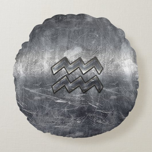 アクエリアス〔占星術の〕十二宮図動揺してシルバースチールスタイル ラウンドクッション (正面)