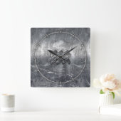 アクエリアス〔占星術の〕十二宮図動揺してシンボルシルバースチール スクエア壁時計 (ホーム)