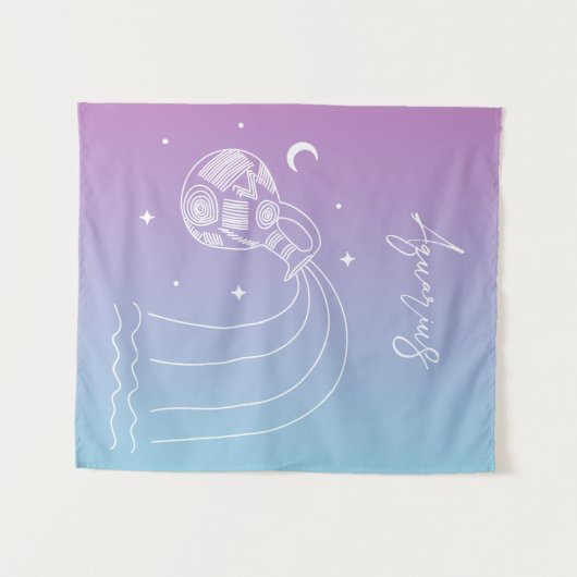 アクエリアス〔占星術の〕十二宮図占星術星記号グラデーション タペストリー (正面(横))