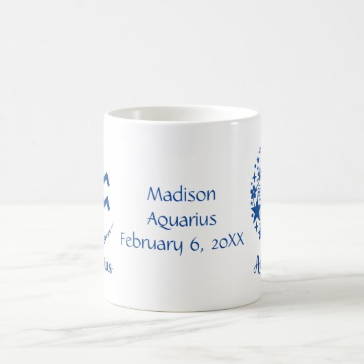 アクエリアス〔占星術の〕十二宮図占星術誕生日ギフトブルー コーヒーマグカップ (中央)