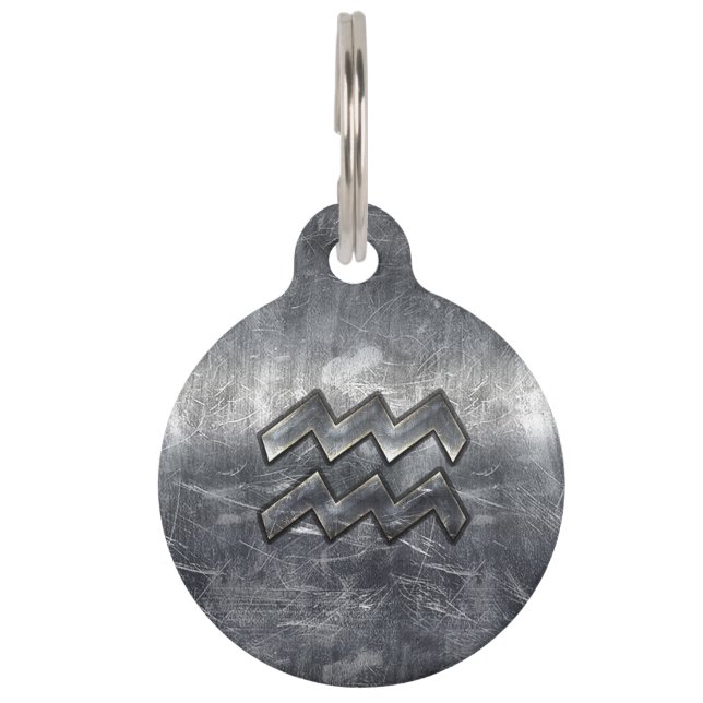 アクエリアス〔占星術の〕十二宮図工業用銀鋼 ペット　ネームタグ (正面)