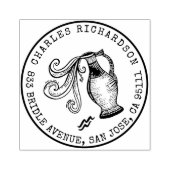 アクエリアス〔占星術の〕十二宮図手描きクレスト |差出人住所 ラバースタンプ (インプリント)