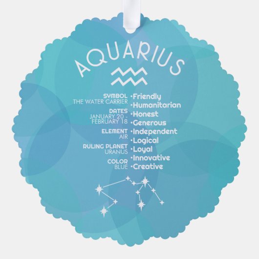 アクエリアス〔占星術の〕十二宮図星占いサイン写真誕生日 オーナメントカード (裏面)