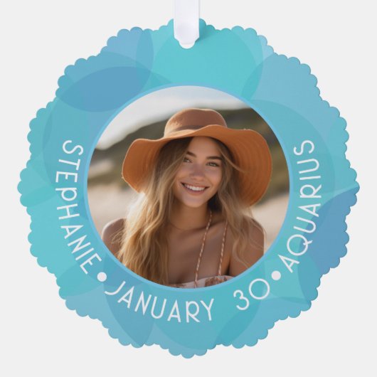 アクエリアス〔占星術の〕十二宮図星占いサイン写真誕生日 オーナメントカード (正面)