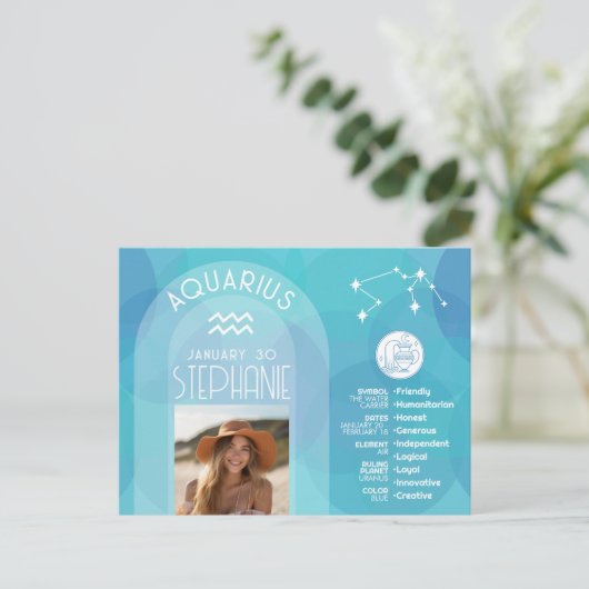 アクエリアス〔占星術の〕十二宮図星占いサイン写真誕生日 ポストカード (スタンド正面)