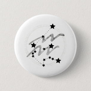 アクエリアス〔占星術の〕十二宮図星座ブラックとシルバー 缶バッジ