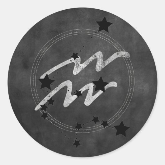 アクエリアス〔占星術の〕十二宮図星座ブラックシルバーアストロ ラウンドシール (正面)