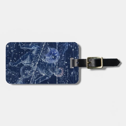 アクエリアス〔占星術の〕十二宮図標識ヴィンテージイラストレーション ラゲッジタグ (正面横)