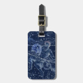 アクエリアス〔占星術の〕十二宮図標識ヴィンテージイラストレーション ラゲッジタグ (正面縦)