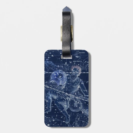アクエリアス〔占星術の〕十二宮図標識ヴィンテージイラストレーション ラゲッジタグ (裏面縦)