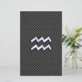 アクエリアス〔占星術の〕十二宮図標識炭素繊維スタイル 便箋 (スタンド正面)