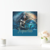 アクエリアス〔占星術の〕十二宮図標識 スクエア壁時計 (ホーム)