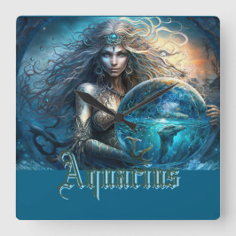 アクエリアス〔占星術の〕十二宮図標識 スクエア壁時計