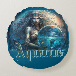 アクエリアス〔占星術の〕十二宮図標識 ラウンドクッション
