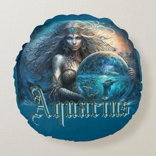 アクエリアス〔占星術の〕十二宮図標識 ラウンドクッション (正面)