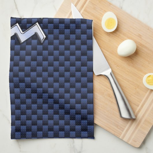 アクエリアス〔占星術の〕十二宮図王室のサインオンブルーカーボンファイバー キッチンタオル (四つ折り)