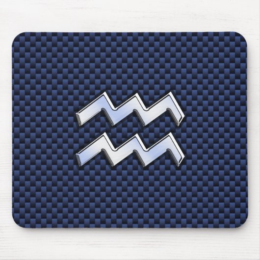 アクエリアス〔占星術の〕十二宮図王室のサインオンブルーカーボンファイバー マウスパッド (正面)