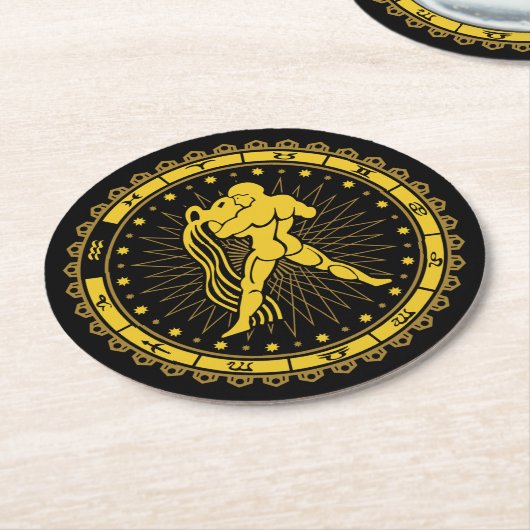 アクエリアス – 〔占星術の〕十二宮図記号 – 記号 – 占星術 ラウンドペーパーコースター (アングル)