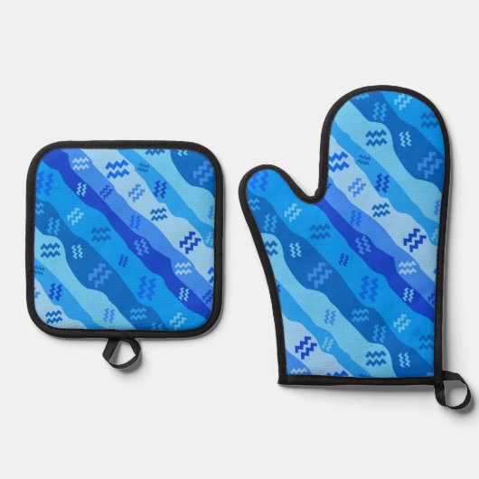 アクエリアス〔占星術の〕十二宮図記号 鍋つかみ&鍋敷きセット (正面)