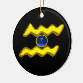 アクエリアス〔占星術の〕十二宮図誕生日ジュエルブルーサファイア金ゴールド セラミックオーナメント (左)