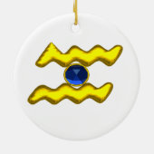 アクエリアス〔占星術の〕十二宮図誕生日ジュエルブルーサファイア金ゴールド セラミックオーナメント (裏面)