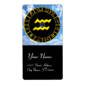 アクエリアス〔占星術の〕十二宮図誕生日ジュエルブルーサファイア金ゴールド ラベル (正面)