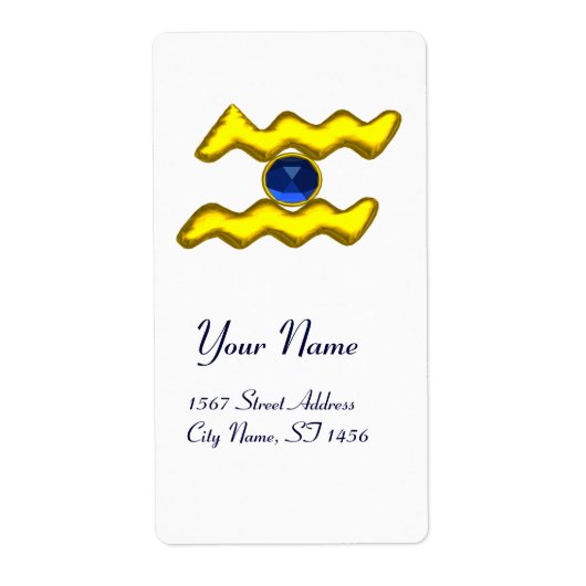 アクエリアス〔占星術の〕十二宮図誕生日ブルーサファイア ラベル (正面)