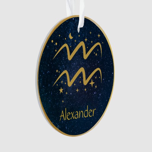 アクエリアス〔占星術の〕十二宮図金ゴールド星パーソナライズされた オーナメント (正面)