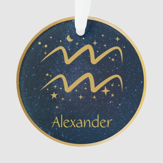 アクエリアス〔占星術の〕十二宮図金ゴールド星パーソナライズされた オーナメント (正面)