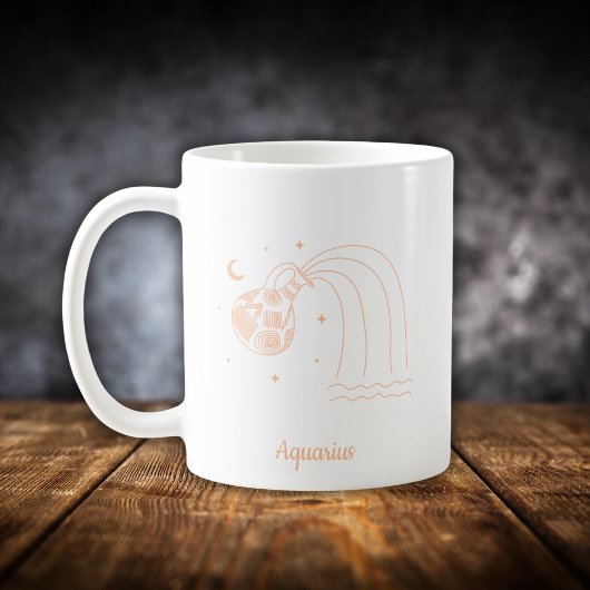 アクエリアス 星座 ラインアート ホワイトピーチ コーヒーマグカップ
