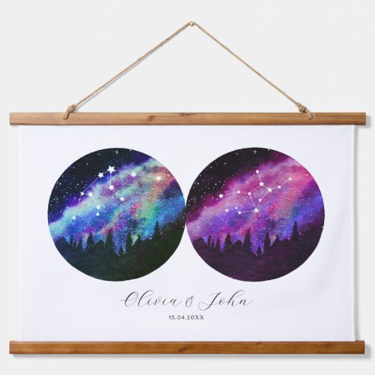 アクエリアス《星座》乙女座パーソナライズされたカップル占星術 吊り下げ型タペストリー (正面)