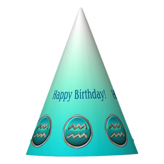 アクエリアス-水持参人の(占星術の)十二宮図の印 パーティーハット (正面)