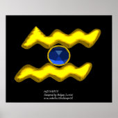 アクエリアス/金ゴールド〔占星術の〕十二宮図誕生日宝石 ポスター (正面)