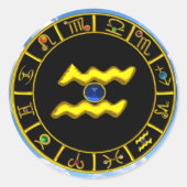 アクエリアス/金ゴールド〔占星術の〕十二宮図誕生日宝石 ラウンドシール (正面)