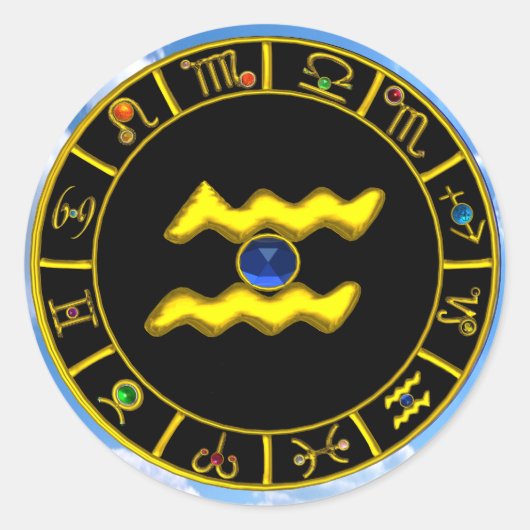 アクエリアス/金ゴールド〔占星術の〕十二宮図誕生日宝石 ラウンドシール (正面)