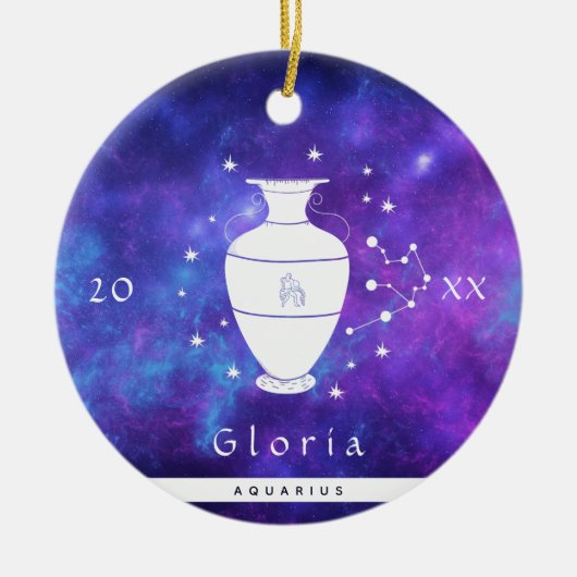 アクエリウスパープル宇宙銀河系〔占星術の〕十二宮図標識名  セラミックオーナメント (正面)