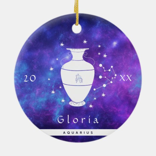 アクエリウスパープル宇宙銀河系〔占星術の〕十二宮図標識名  セラミックオーナメント (裏面)