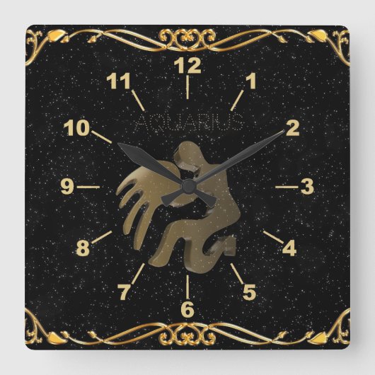 アクエリウス·ゴールデン·サイン スクエア壁時計 (正面)