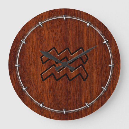 アクエリウス〔占星術の〕十二宮図サインマホガニーウッドスタイル ラージ壁時計 (正面)